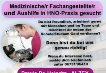 Medizinische/r Fachangestellte/r (MFA) und Aushilfe in HNO-Praxis gesucht