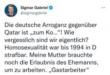 Sigmar Gabriel (SPD) verharmlost mit Tweet Folter und Tote im WM Gastgeberland Qatar