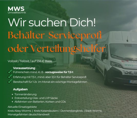 MWS Umwelttechnik sucht Mitarbeiter für Behälterservice und/oder Verteilungshelfer